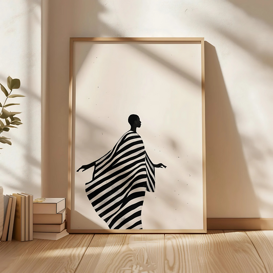 Cuadro Decorativo Ilustración Mujer Caminando Vestido Rayado