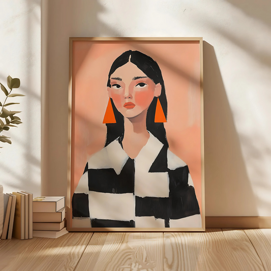 Cuadro Decorativo Ilustración Mujer Aros Naranja