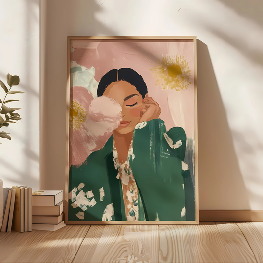 Cuadro Decorativo Ilustración Mujer Y Flores