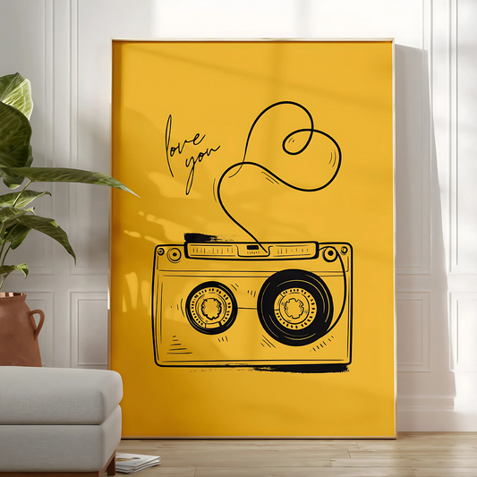 Cuadro Decorativo Musical Cassette Corazon
