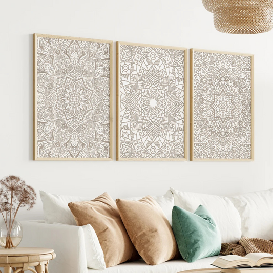 Set x3 Cuadros Decorativos  bohemio con mandalas