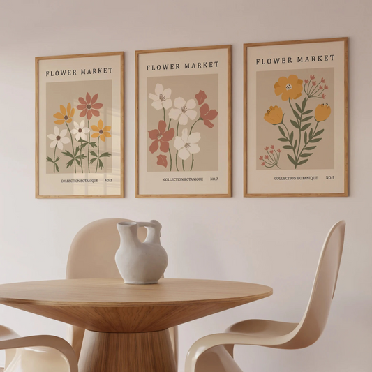 Set x3 Cuadros Decorativos floral, juego de arte mural floral