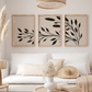 Set x3 Cuadros mural con hojas botánicas en negro, estampado bohemio otoñal