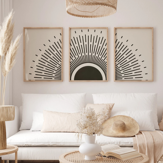 Set x3 Cuadros modernas Boho Black Sun