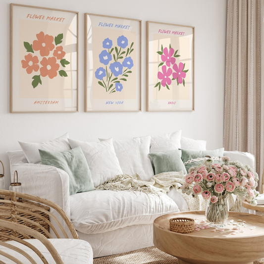 Set x3 Cuadros flores de la ciudad, póster artístico de Ámsterdam