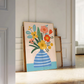 Cuadro Decorativo Botánico Florero Azul Rayado