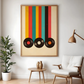 Cuadro Decorativo Musical Tres Vinilos Fondo A Rayas Color
