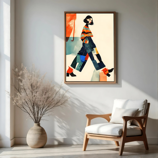 Cuadro Decorativo Ilustración  Mujer Colorida Caminando