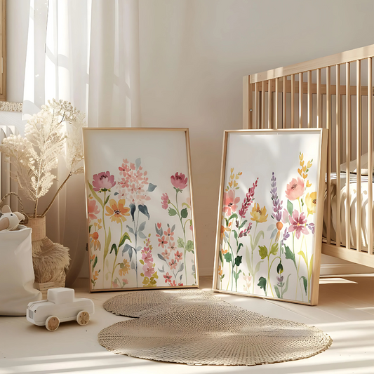 Set x2 Cuadros Diseños Botánico Flores Silvestres Coloridas