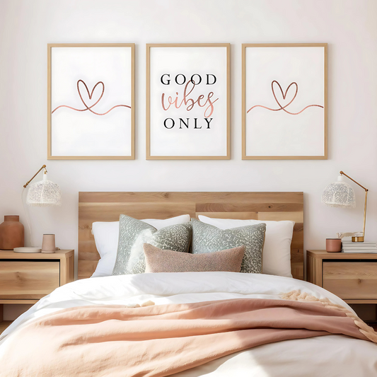 Set x3 Cuadros Decorativos Frase "♥ Good Vives Only ♥"