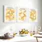 Set x3 Cuadros Decorativos Botánicos Flores Blancas De Tallo Verde Con Fondo Amarillo