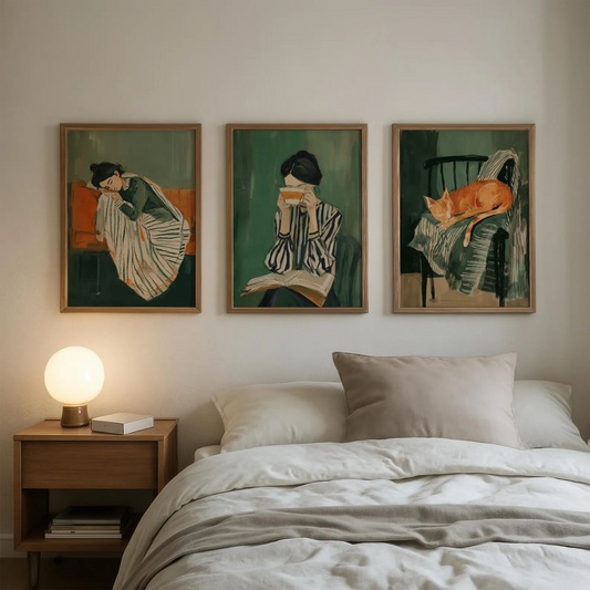 Set x3 Cuadros pared Hygge, decoración del hogar en verde esmeralda