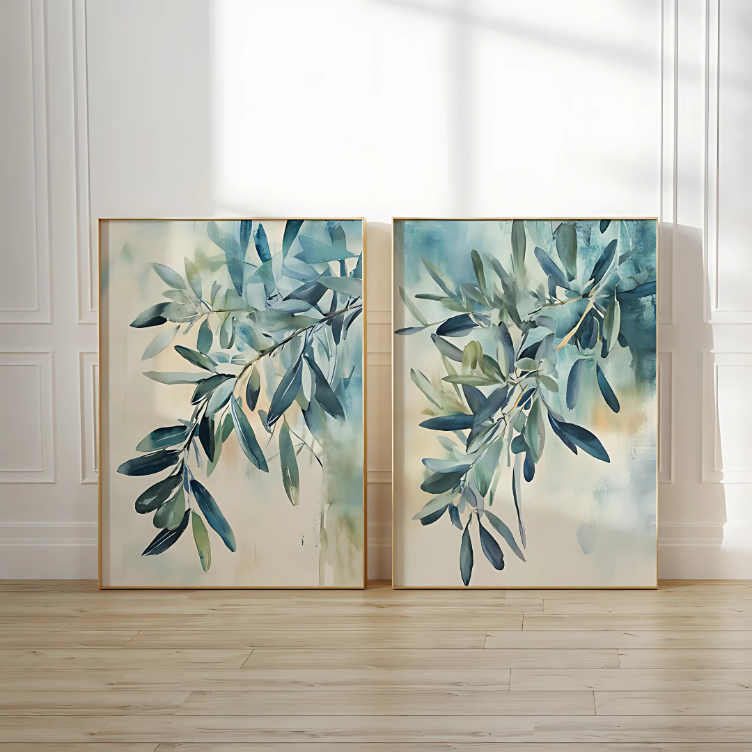Set x2 Cuadros Decorativos Botanicas Olivo Verde