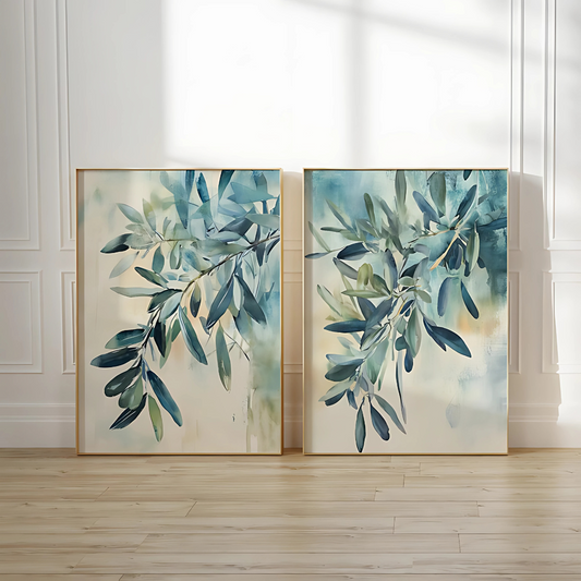 Set x2 Cuadros Decorativos Botanicas Olivo Verde