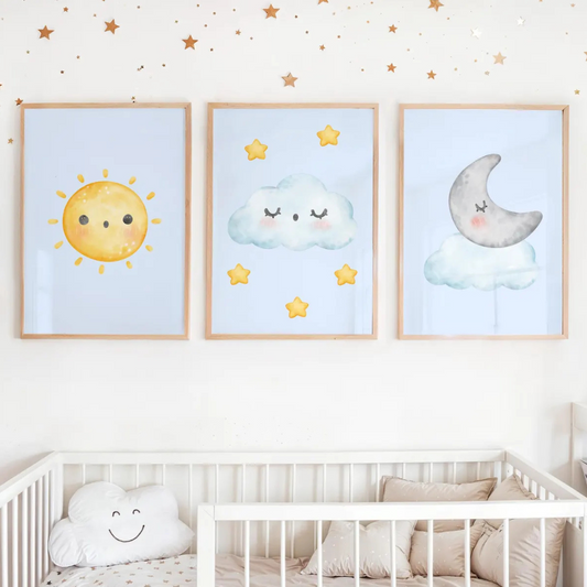 Set x3 Cuadros Decorativos Infantiles Cielo