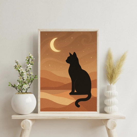 Cuadro Minimalista de gato negro, arte moderno para amantes de los gatos