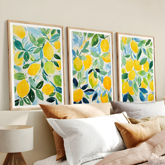 Set x3 Cuadros Decorativos Botánico Cítrico Limones