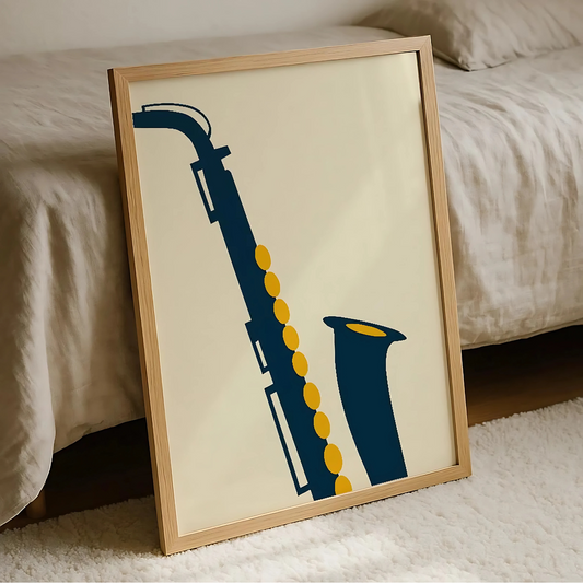 Cuadro Decorativo Musical Saxo Azul Animado