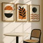 Set x3 Cuadros Decorativos Abstracto Formas Geométricas Y Planta En Colores Naranja Y Verde