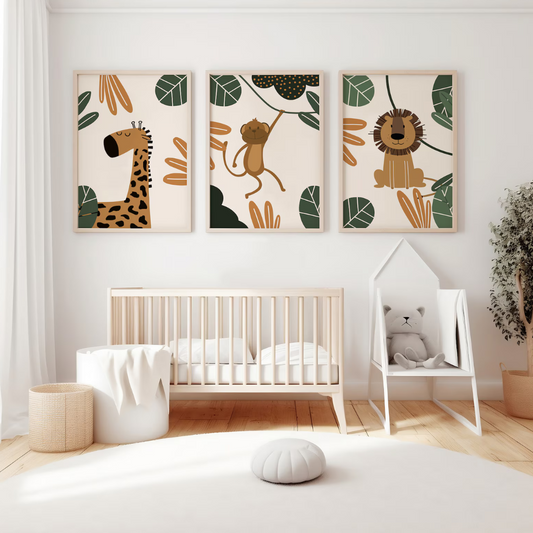 Set x3 Cuadros Safari Infantil Animales