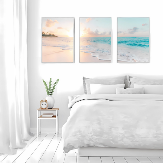 Set x3 Cuadros Decorativos Playa, Mar Orilla, Atardecer