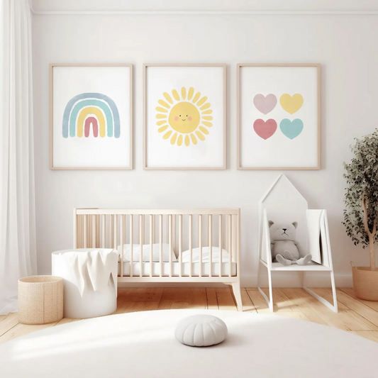 Set x3 Cuadros Decorativos Arcoíris, sol corazón baby