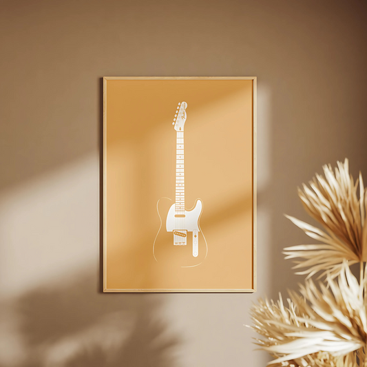 Cuadro Decorativo Musical Guitarra Blanca Fondo Marron