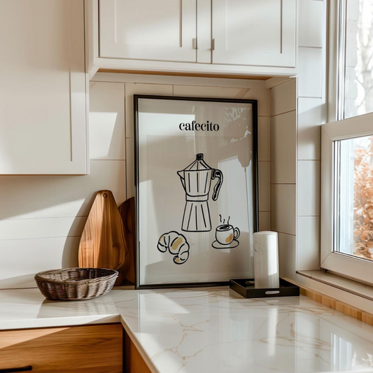 Cuadro Decorativo Cafecito, Café, Croissant