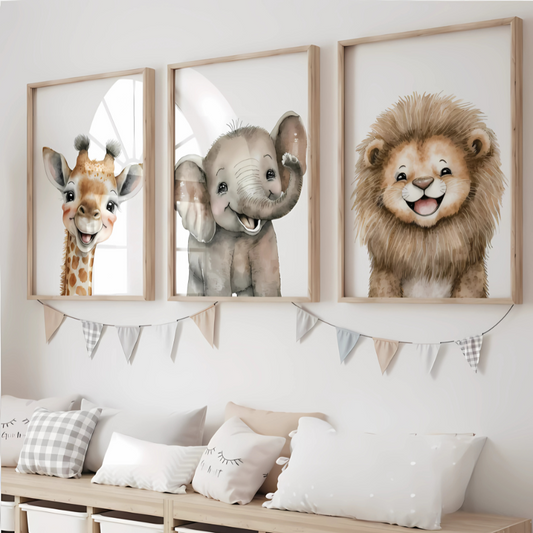 Set x3 Cuadros Safari Infantil Animales