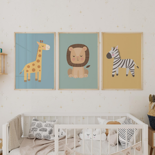 Set x3 Cuadros Decorativos Infantil , Dibujos Safari