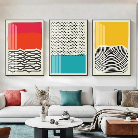 Set x3 Cuadros Abstractos amarillo, azul, rojo
