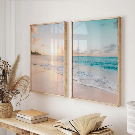Set x2 Cuadros Decorativos, Una Playa, Atardecer