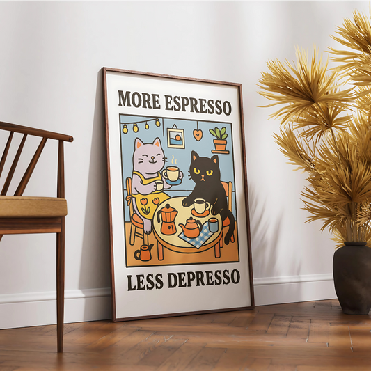 Cuadro Decorativo Gatos More Expresso Less Depresso