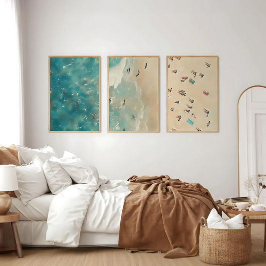 Set x3 Cuadros Decorativos Playa Imagen Desde Arriba Dividida En 3