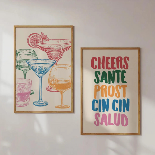 Set x2 Cuadros Decorativo Arte clásico de la pared de cócteles bar "Cheers"