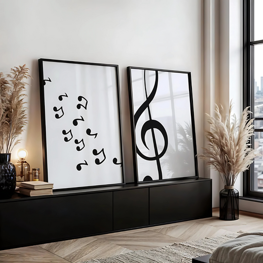 Set x 2 Cuadros Decorativos Musica Clave De Sol Y Notas