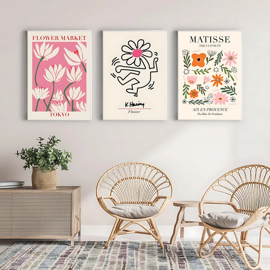 Set x3 Cuadros Abstractos, Matisse, Yayoi Kusama, Rosa, Rosado