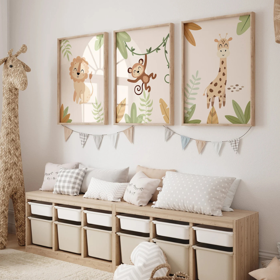 Set x3 Cuadros Decorativos Safari Selva Animalitos