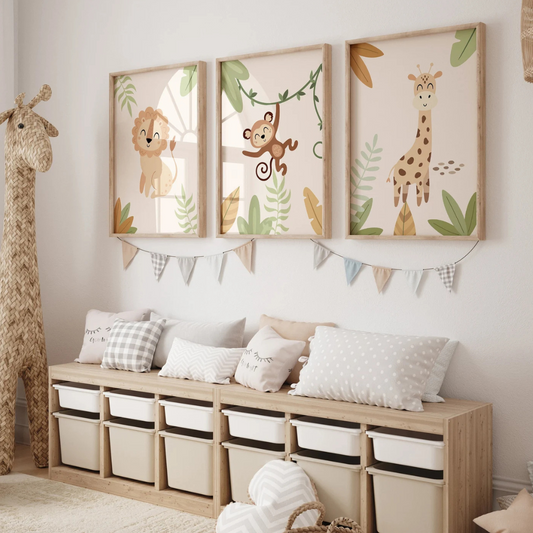 Set x3 Cuadros Decorativos Safari Selva Animalitos