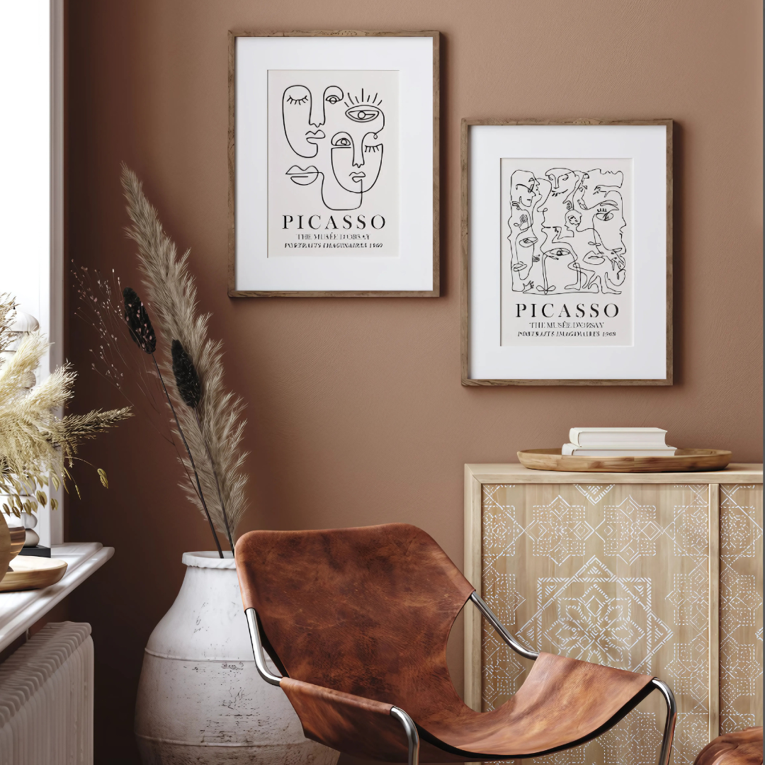Set x2 Cuadros Abstractos Picasso Caras Lineal