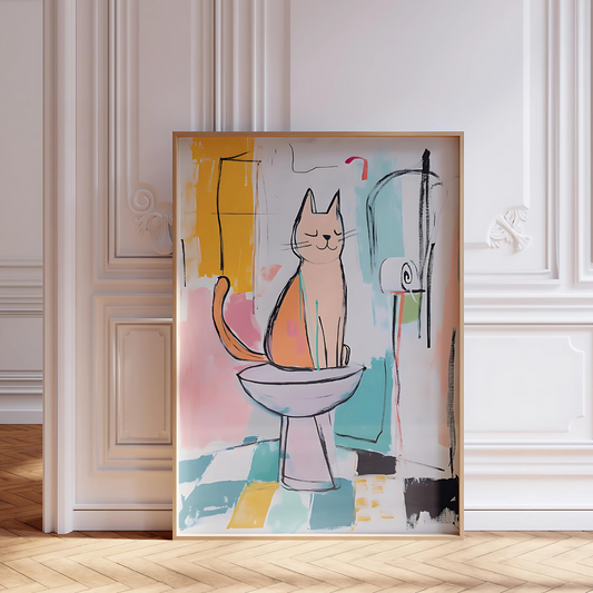 Cuadro Decorativo Gato Feliz Sobre El Baño