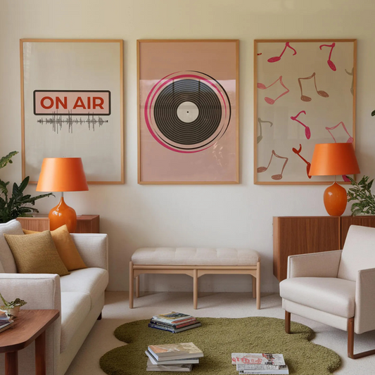 Set x3 Cuadros Decorativos Música retro, decoración abstracta moderna