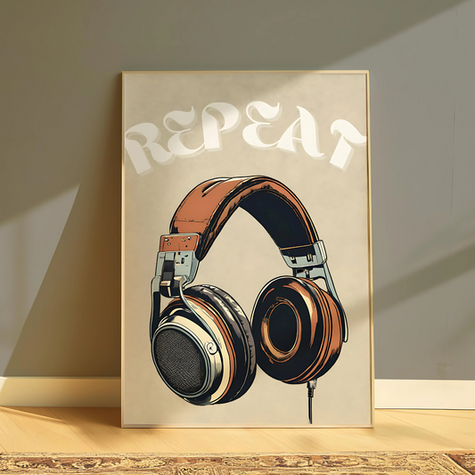 Cuadro Decorativo Musical Auriculares Repeat