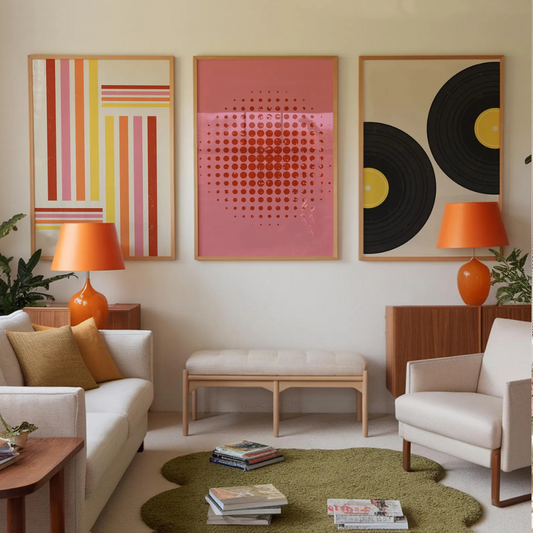 Set x3 Cuadros Decorativos música disco retro, juego de pósteres minimalistas con discos musicales