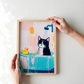 Cuadro Decorativo Gato Negro Baño Patito Amarillo