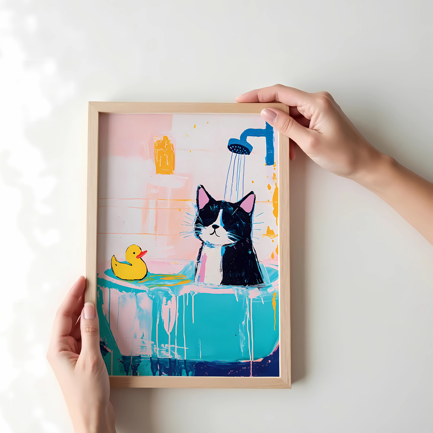 Cuadro Decorativo Gato Negro Baño Patito Amarillo