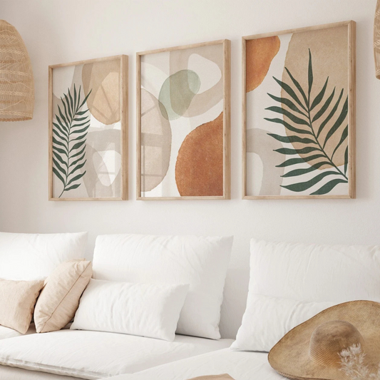 Set x3 Cuadros Decorativos tonos neutros cálidos, decoración rústica moderna