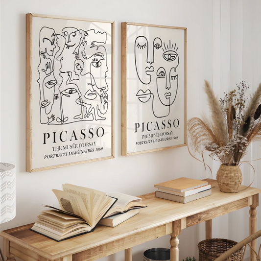 Set x2 Cuadros Abstractos Picasso Caras Lineal