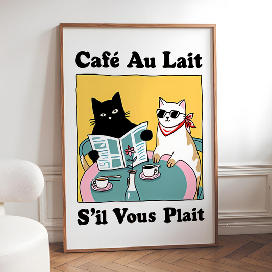 Cuadro Gato parisino - Cartel de Café Au Lait S'il Vous Plaît