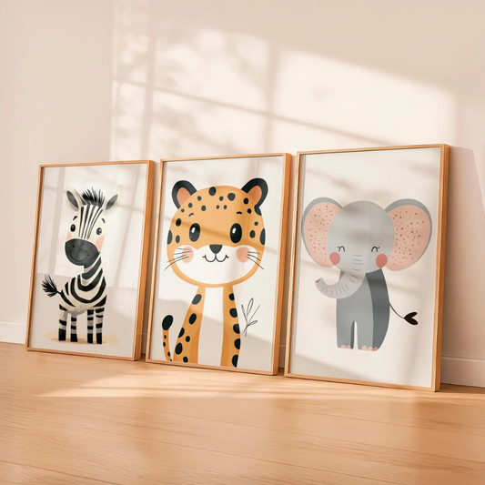Set x3 Cuadros, kids, infantil, Animalitos del Safari